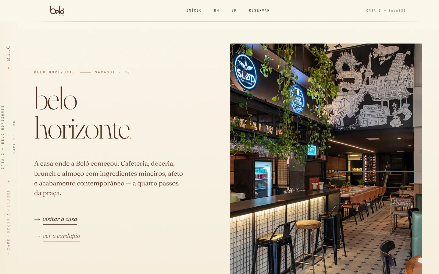 Página da casa de Belo Horizonte da Belô Café, com apresentação e fotografia do interior.