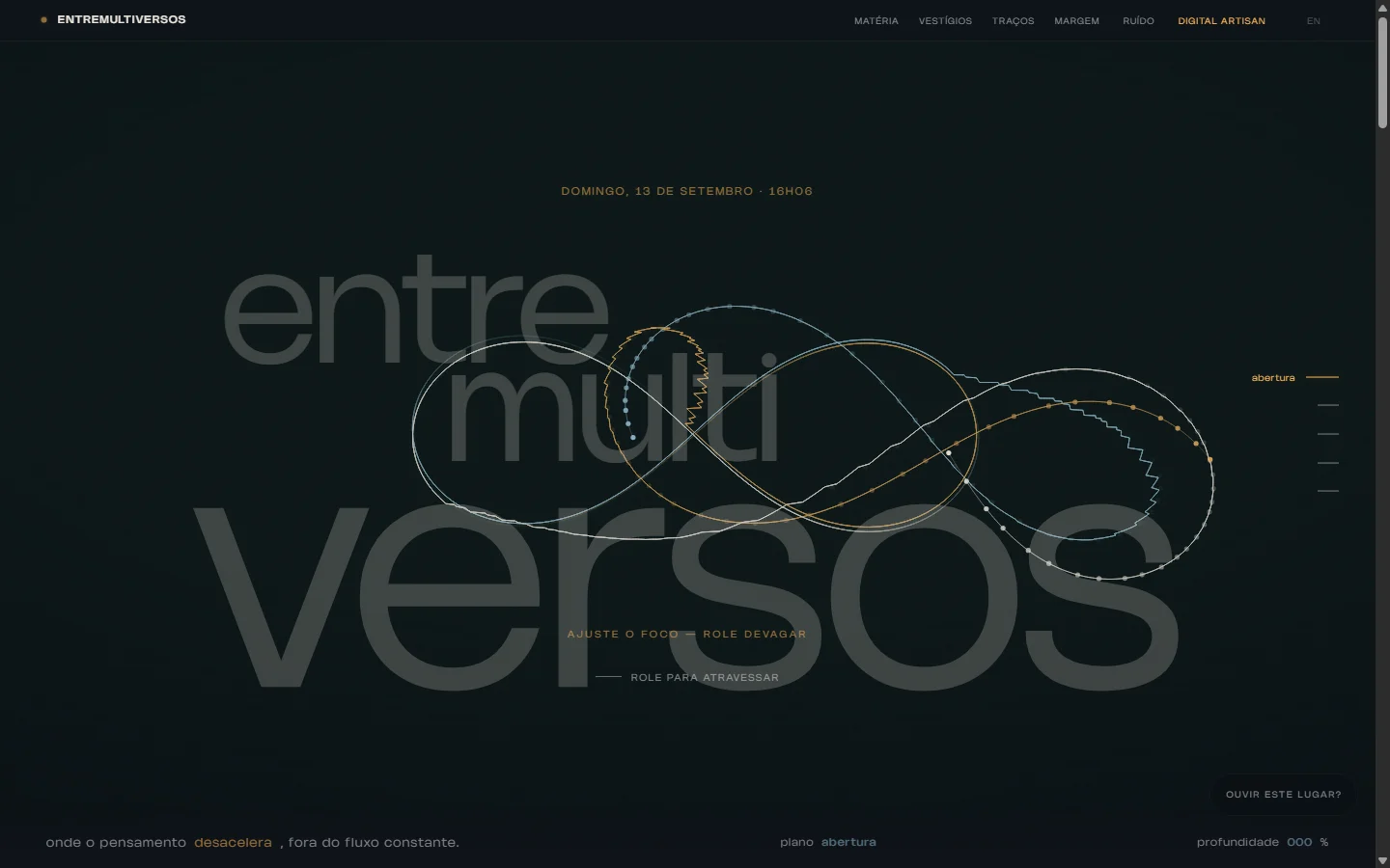 The entreMultiversos opening, with large lettering crossed by the trails of moving bodies.