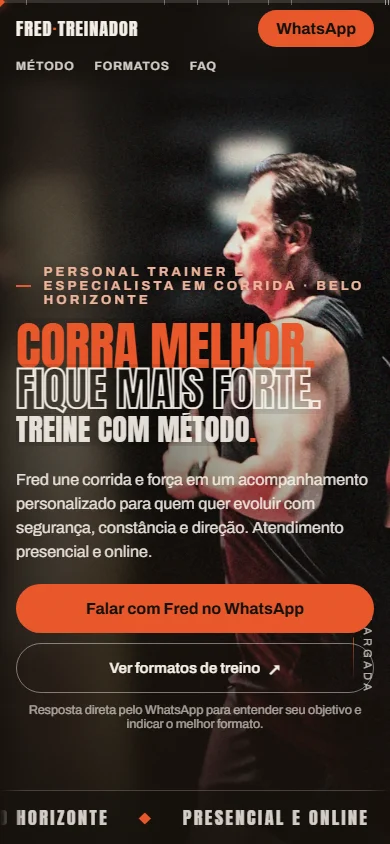 Abertura do site de Fred Coura no celular.