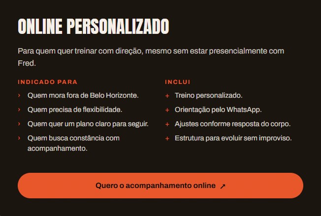 Fred Coura’s online option, with included services and a link to remote coaching.