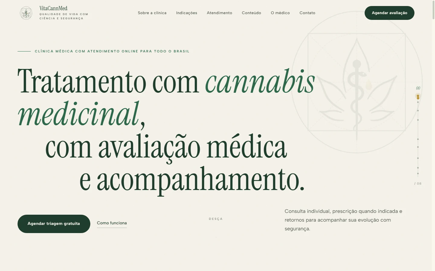 VitaCannMed’s opening screen, with a green serif heading, an introduction and a link to appointment booking.