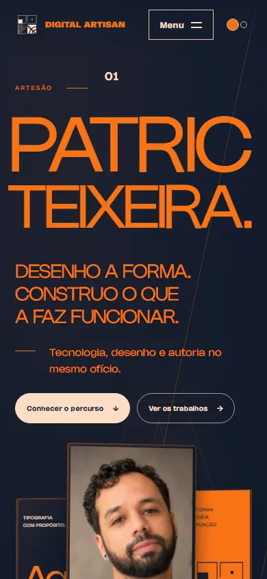 Tentativa rejeitada no celular: o nome Patric Teixeira em escala monumental, ocupando a largura inteira.