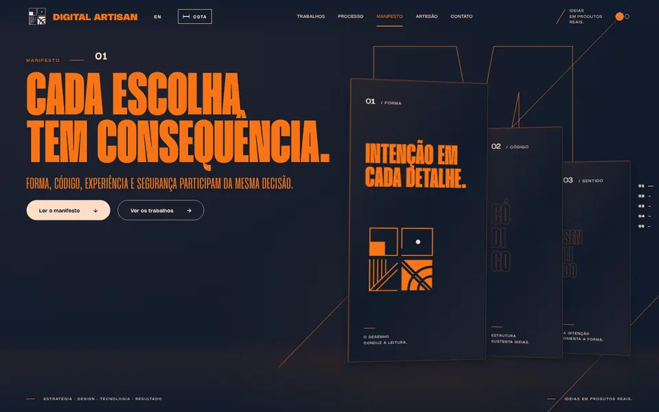 Capa atual do Manifesto: Cada escolha tem consequência, com três planos tipográficos.